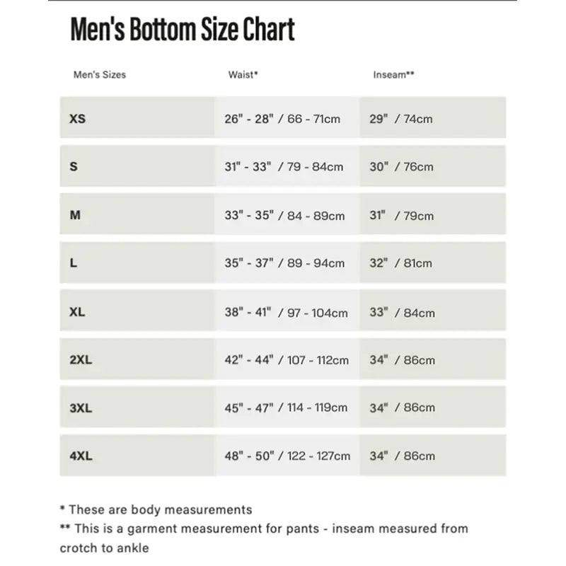 Simms-Bib-Hosen-Tabelle